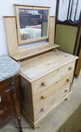 A Victorian pine dressing chest with mirror, width 88cm, dep...