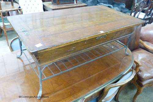 A rectangular Continental hinged walnut and wrought iron cof...