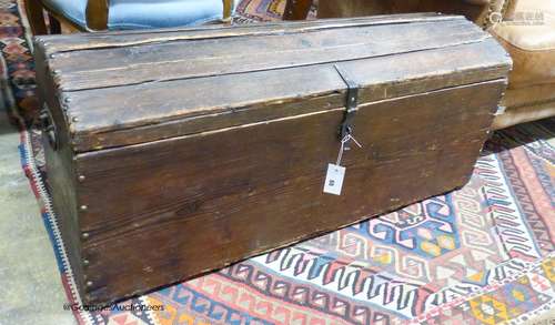 A Victorian pine domed top trunk, length 104cm, depth 36cm, ...