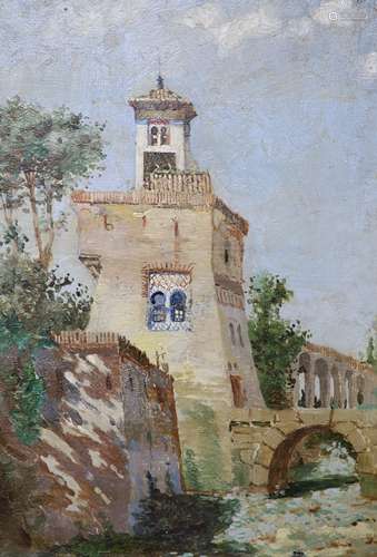 Italian School (19th century), oil on panel, Tower and aquad...