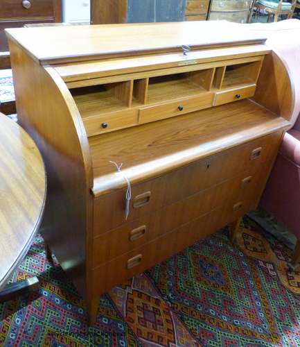 A mid century design teak cylinder bureau, width 90cm, depth...