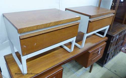 A pair of mid century design teak bedside cabinets, width 61...