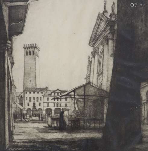 Hester Frood (1892-1971), etching, Market Place, Besano, sig...