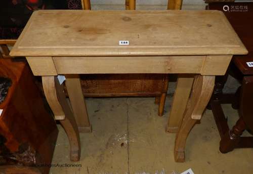 A Victorian style pine console table, width 77cm, depth 27cm...