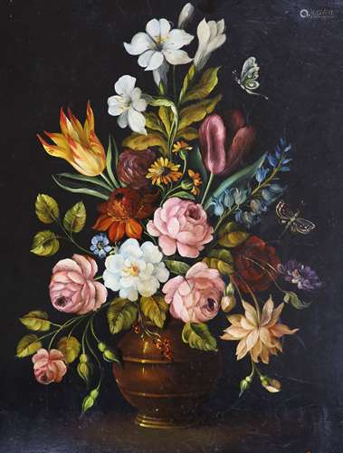 Continental School, oil on panel, Still life of flowers in a...