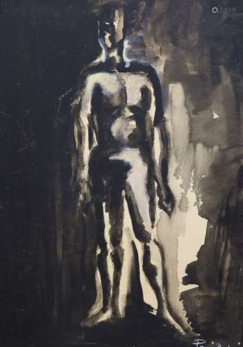 Parrizzuli, mixed media on board, Standing figure, signed an...