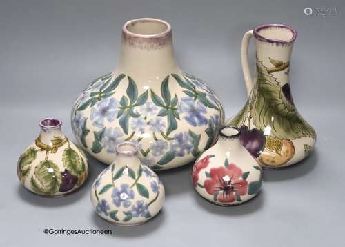 Three Cobridge floral vases and a jug and vase with plum des...