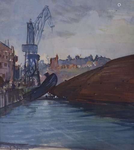 Charles Cundall (1890-1971), watercolour, Dockyard scene, un...