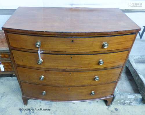 A Regency mahogany bow front chest of drawers, width 93cm, d...