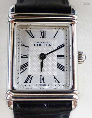 An unworn Michael Herbelin 'Art Deco' steel wrist watch, box...