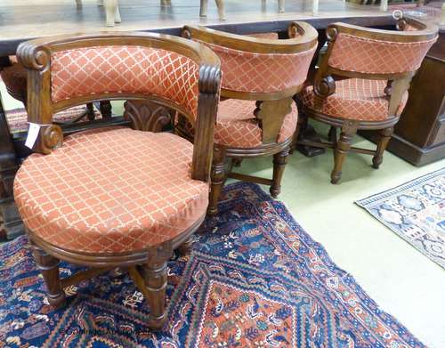 A set of six early 19th century oak ship's lounge chairs, wi...