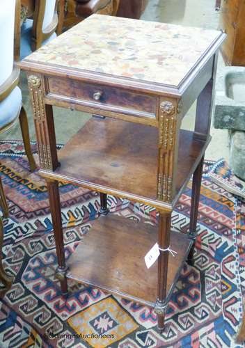 A French marble topped mahogany three tier wash stand, width...