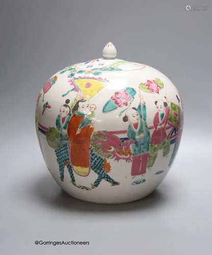 A Chinese famille rose jar and cover, height 24cm