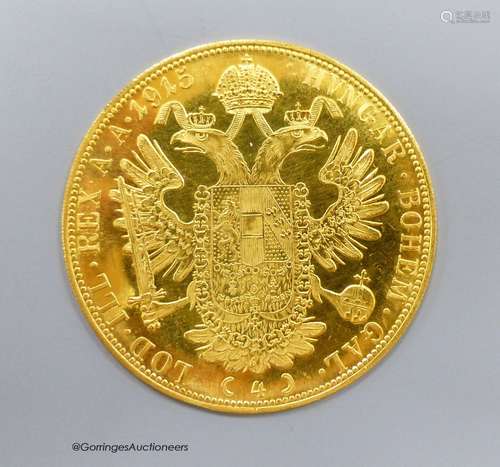 Austria, gold 4 Ducat 1915 Trade Coinage Restrike About UNC,...