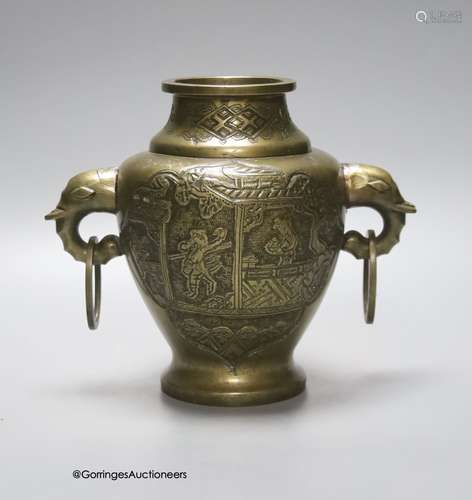 A Chinese bronze two handled vase, early 20th century, heigh...