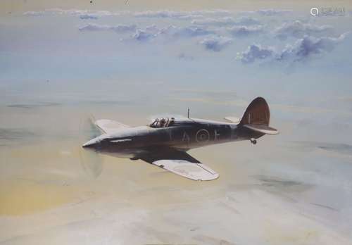 Gerald Coulson (1926-), gouache, Hurricane in flight, signed...