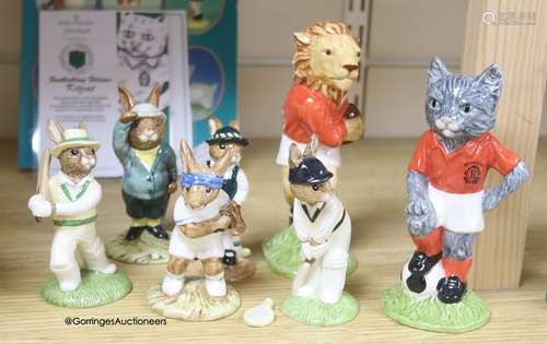 Seven Royal Doulton Bunnykins figures, sporting figures and ...