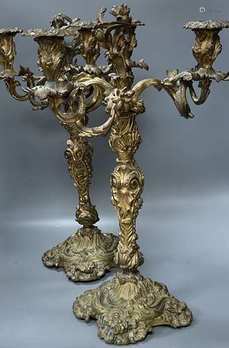 A pair of 19th century Louis XV style ormolu candelabra, 57 ...