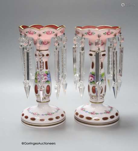 A pair of 19th century Bohemian overlay glass lustres decora...