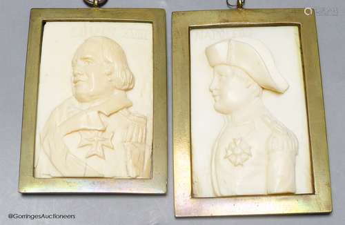 A pair of 19th century carved ivory portrait reliefs, Napole...