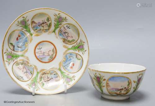 An unusual Chinese famille rose tea bowl and saucer, 18th ce...