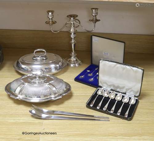 A group of plated ware including a pair of Georg Jensen sala...