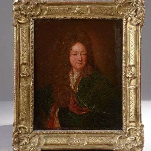 D'après Hyacinthe RIGAUD.Portrait d'homme au manteau de velo...