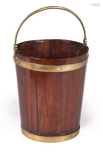 A GEORGE III MAHOGANY AND BRASS BOUND PEAT BUCKET, THIRD QUA...