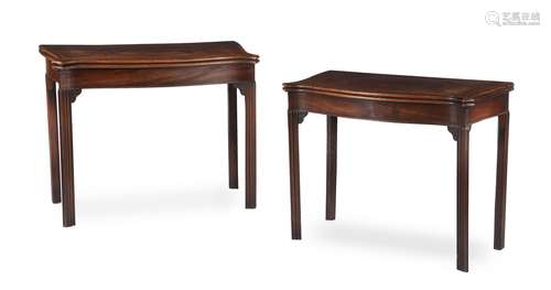 A PAIR OF GEORGE III MAHOGANY AND CROSSBANDED SERPENTINE FOL...