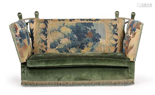 A VELVET AND VERDURE TAPESTRY UPHOLSTERED KNOLE SOFA