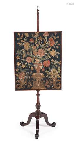 A GEORGE III MAHOGANY POLE SCREEN, CIRCA 1770