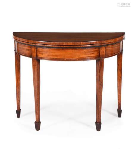 Y A GEORGE III SATINWOOD AND TULIPWOOD CROSSBANDED DEMI-LUNE...