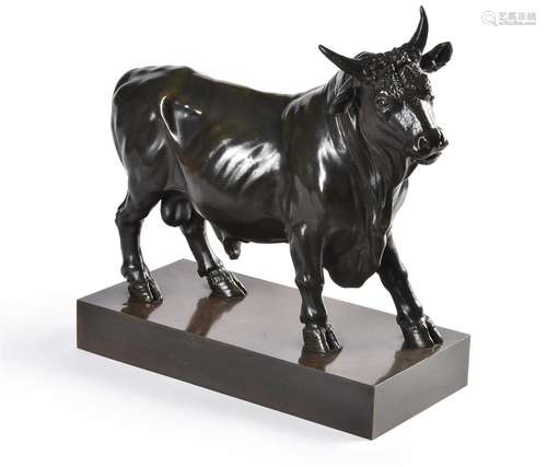 A BRONZE ANIMALIER FIGURE OF A STANDING BULL, IN THE MANNER ...