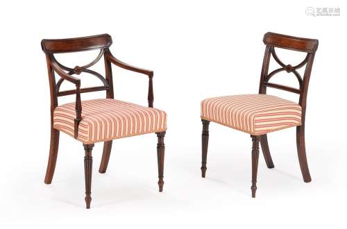 A SET OF EIGHT MAHOGANY DINING CHAIRS, IN THE MANNER OF GILL...