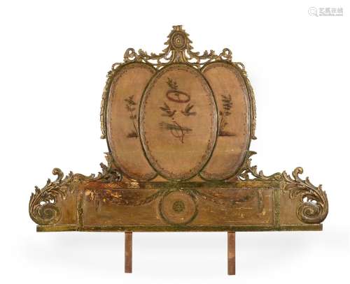 AN ITALIAN CARVED GILTWOOD, GESSO AND PAINTED BEDHEAD, LATE ...