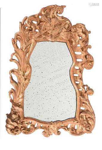 A CONTINENTAL CARVED GILTWOOD WALL MIRROR, POSSIBLY SPANISH ...