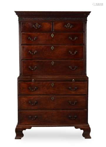 A GEORGE III MAHOGANY CHEST ON CHEST IN THE MANNER OF THOMAS...