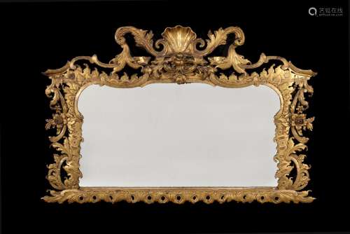 AN IRISH GEORGE II GILTWOOD AND GESSO WALL MIRROR, CIRCA 175...