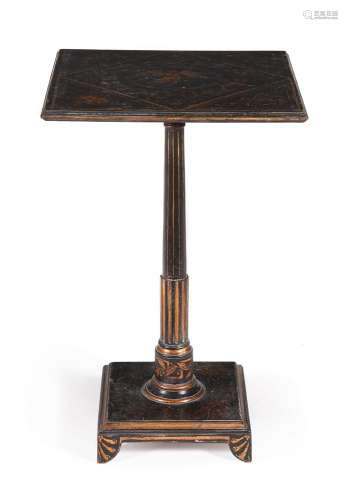 A REGENCY BLACK LACQUER AND GILT DECORATED PEDESTAL TABLE, C...