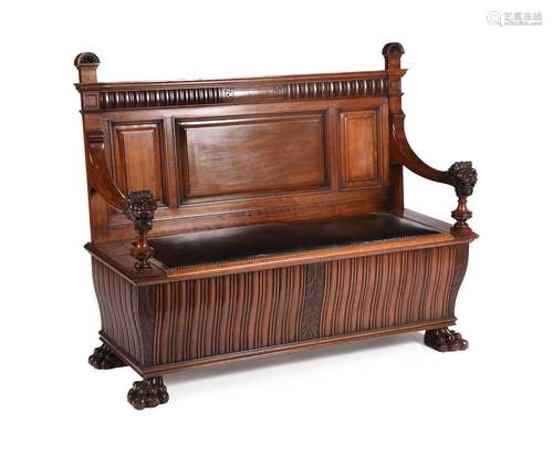 A VICTORIAN WALNUT HALL SEAT, MID 19TH CENTURY