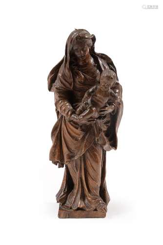 A CARVED WOOD FIGURE OF THE MADONNA AND CHILD, SOUTH GERMAN ...