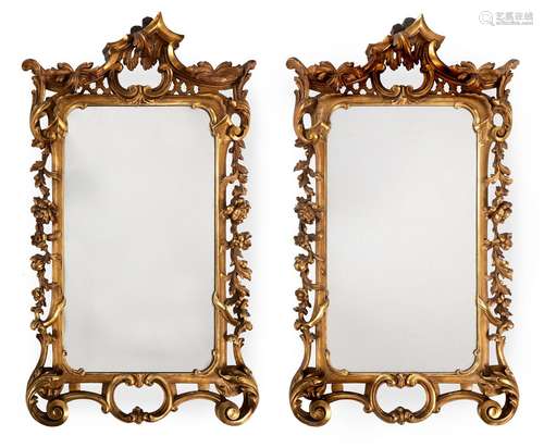 A PAIR OF GILTWOOD WALL MIRRORS, IN GEORGE III STYLE, LATE 1...