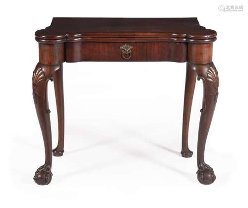 A GEORGE II MAHOGANY FOLDING CARD TABLE, POSSIBLY IRISH, CIR...