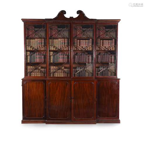 A GEORGE III MAHOGANY BREAKFRONT LIBRARY BOOKCASE, CIRCA 180...