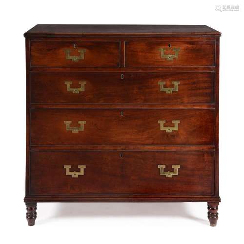 A GEORGE III MAHOGANY 'CAMPAIGN' CHEST OF DRAWERS, CIRCA 181...