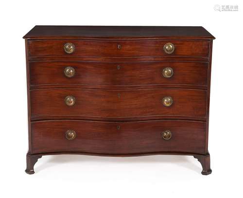 A GEORGE III MAHOGANY SERPENTINE FRONTED CHEST OF DRAWERS OR...