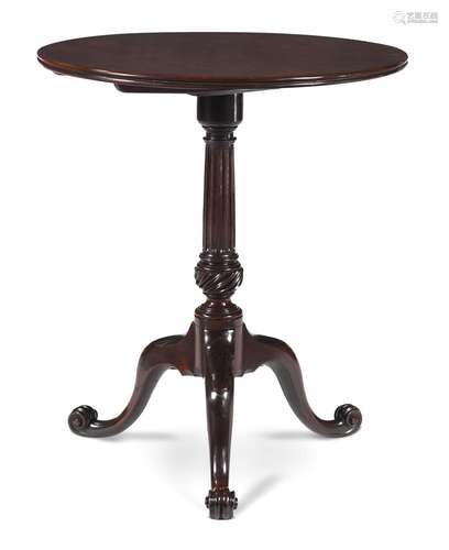 A GEORGE III MAHOGANY AND BRASS INLAID TRIPOD TABLE, IN THE ...