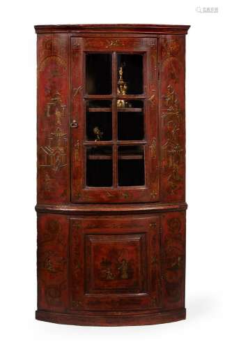 A GEORGE I RED LACQUER AND GILT CHINOISERIE DECORATED CORNER...
