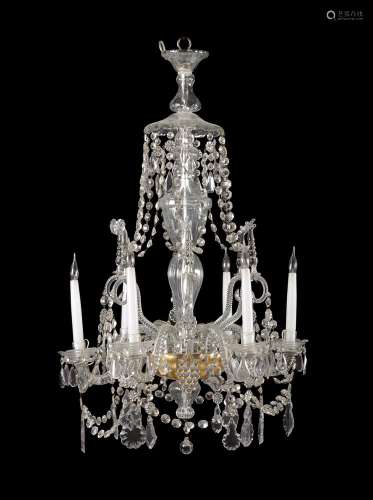 A PAIR OF ENGLISH SIX-LIGHT CUT GLASS CHANDELIERS, IN GEORGE...