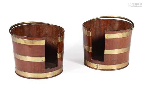 A PAIR OF MAHOGANY AND BRASS BOUND PLATE BUCKETS, THIRD QUAR...